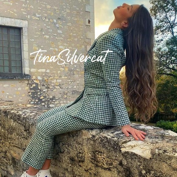 BLOGGER'S FAVE! Zara Tweed Flared Pants White/Green Sz M NWT - Picture 10 of 14